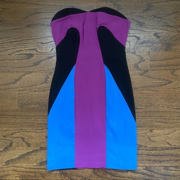 Asos strapless bodycon dress purple blue black - Picture 2 of 4